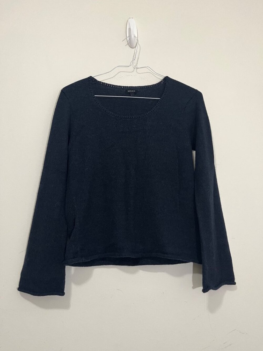 NOVICA Alpaca Wool Knit Pullover Sweater Sz L Blue Minimalist Quiet luxury Cozy